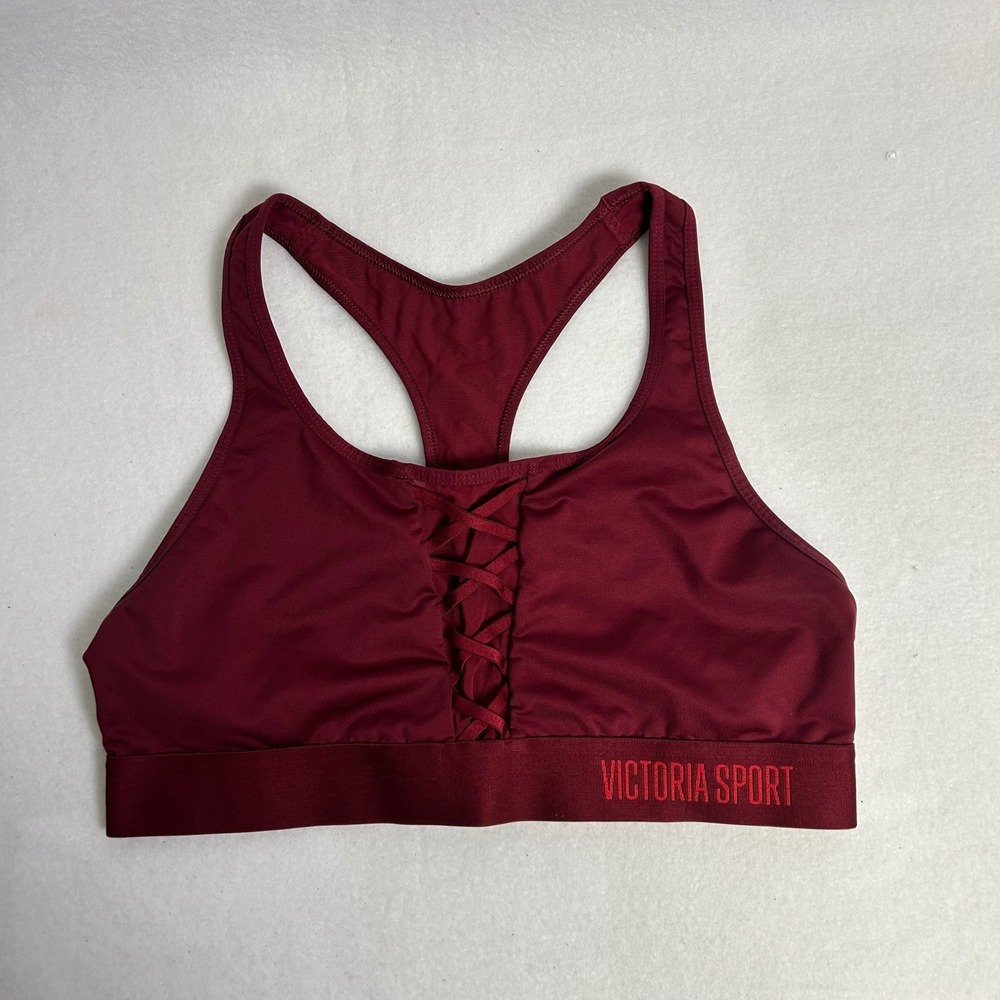 Victoria Sport Women L Burgundy Lace Up Racerback The Player Sports Bra